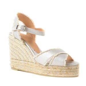 NWOT Castaner Bromelia Silver Wedge Espadrilles Platform Ankle Strap Sandals 6.5